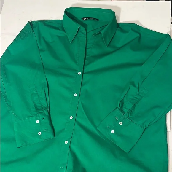 Zara Green Poplin Oversized XL - Picture 3 of 6